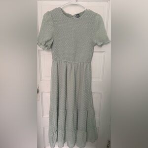 SHEIN Green Pleated Puff Sleeve Sundress